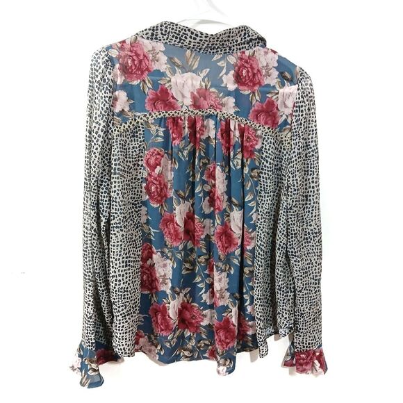 Floral Animal Print Long Sleeve Sheer Top - Picture 3 of 10